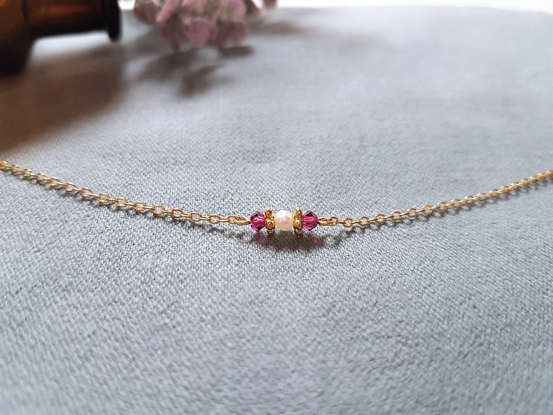 巴洛克 · 古典 洋红 水晶 珍珠 细手链 - 手链/手环 - 珍珠 粉红色