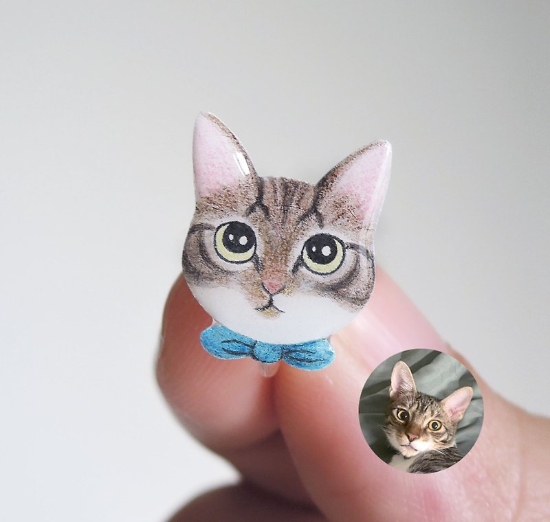 定制化礼物 猫咪耳环订制 似颜绘 宠物耳环订制 - 耳环/耳夹 - 树脂 多色