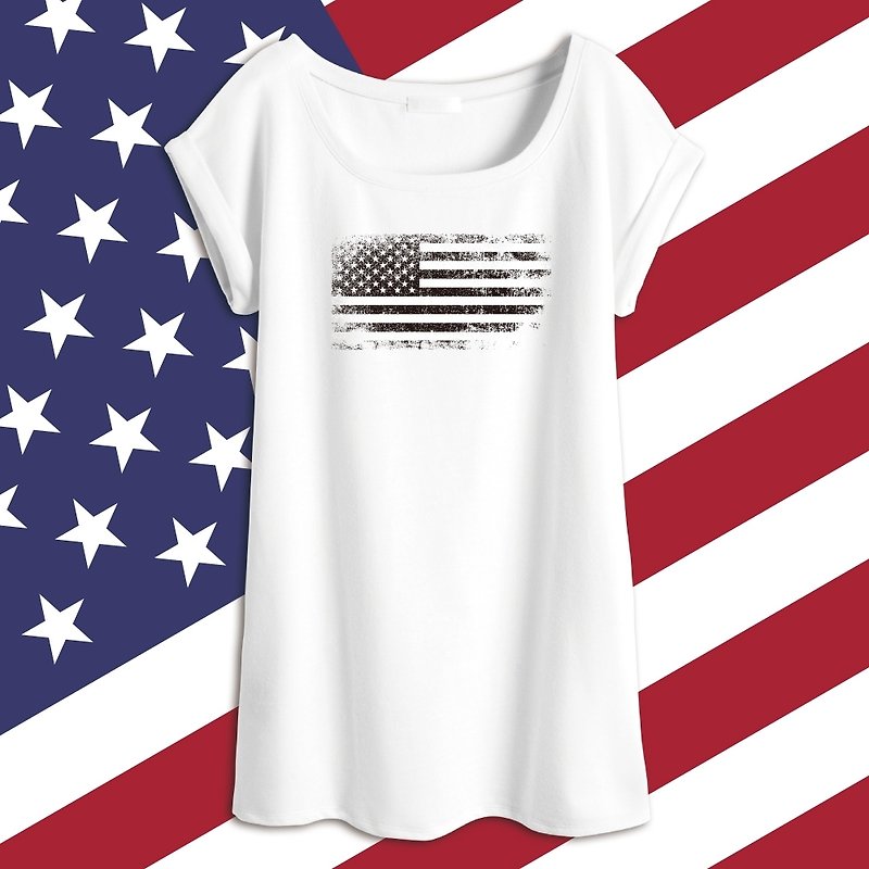 AppleWork 创意潮TEE - 美国国旗 PSTEEG-049 - 女装 T 恤 - 棉．麻 白色