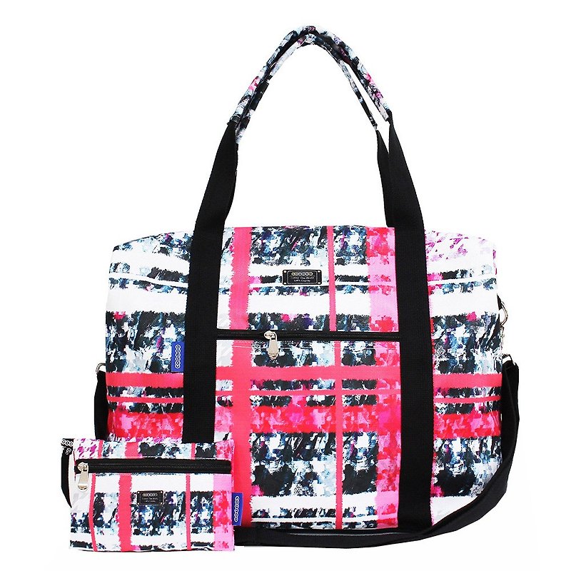 格纹甜心| 旅行袋 | 大容量 | 肩背包 | 斜背包 | 手提包 - 侧背包/斜挎包 - 防水材质 粉红色