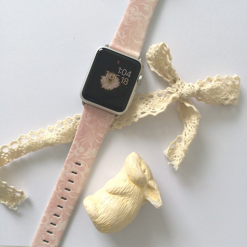 Apple Watch Series 1 , Series 2, Series 3 - Apple Watch 真皮手表带，适用于Apple Watch 及 Apple Watch Sport - Freshion 香港原创设计师品牌 - 粉红花样图纹 71 - 表带 - 真皮 