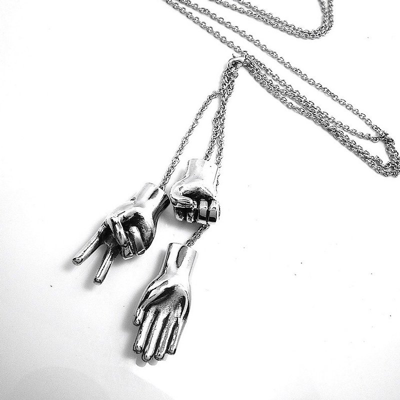 剪刀石头布 Rock Paper Scisors pendant in white bronze ,Rocker jewelry ,Skull jewelry,Biker jewelry - 项链 - 其他金属 