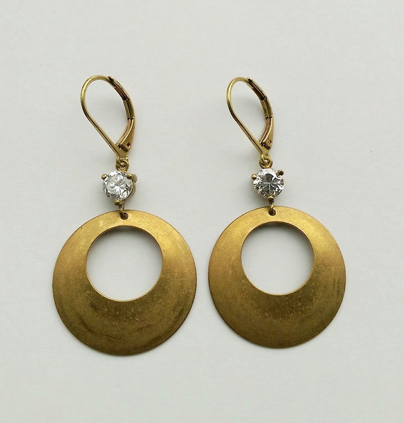 锆石圆形黄铜垂坠耳环 - 耳环/耳夹 - 铜/黄铜 
