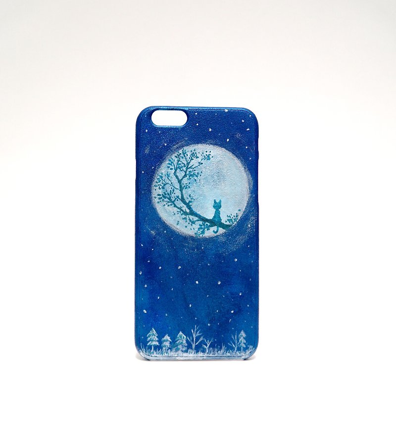 【Moon Cat－手绘系列】iPhone 定制化限量手机殻 - 手机壳/手机套 - 塑料 蓝色