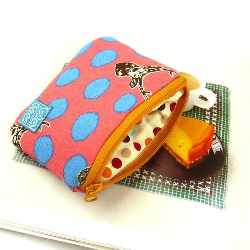 WaWu 小零钱包, 贴身钱包, 卡包, 证件包 (兔与鹿/粉色) 限量日本布* - 皮夹/钱包 - 棉．麻 粉红色