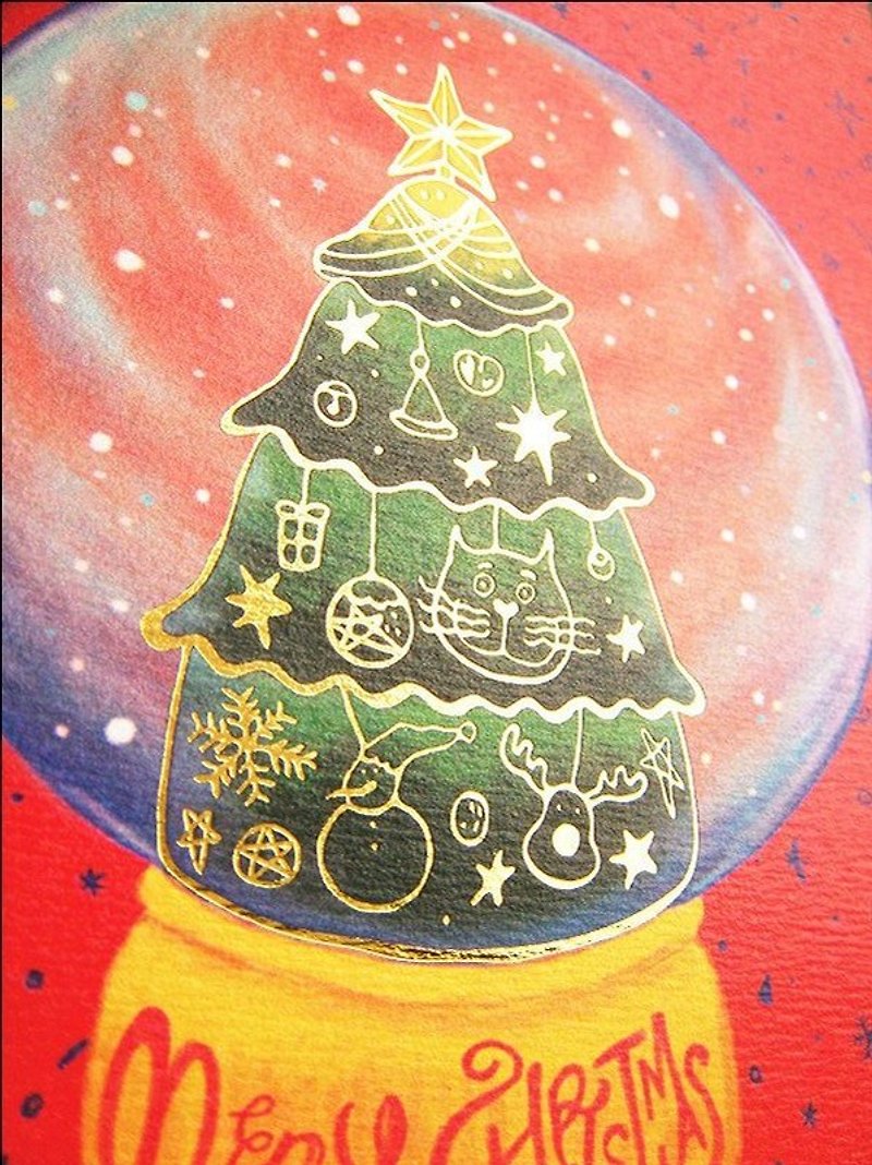 圣诞节  圣诞水晶球 烫金卡片/明信片 - 卡片/明信片 - 纸 红色