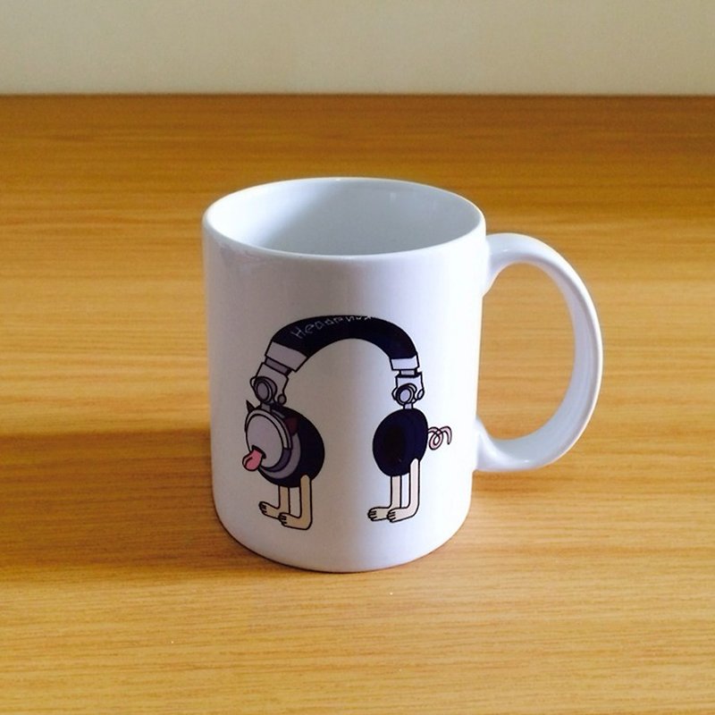 HeadphoneDog 涂鸦白瓷 马克杯/笔筒 “h01.音乐耳机狗” - 耳机 - 瓷 白色