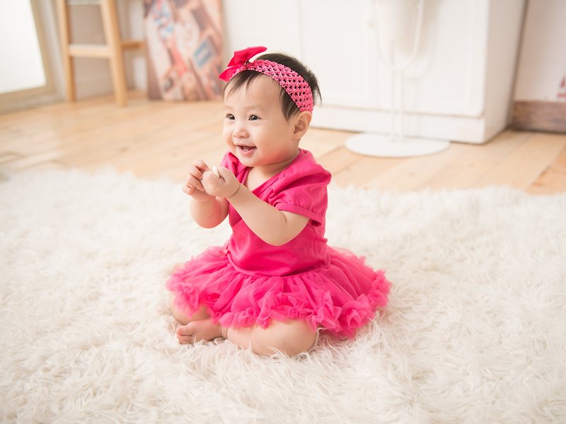 女婴雪纺蓬蓬裙连身衣 –桃红芭比(短袖) - 包屁衣/连体衣 - 棉．麻 粉红色