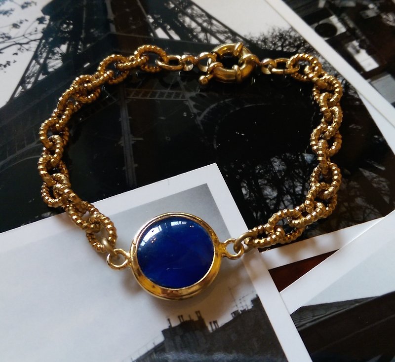 里加系列-宝蓝色天然石黄铜手链 - 手链/手环 - 宝石 蓝色