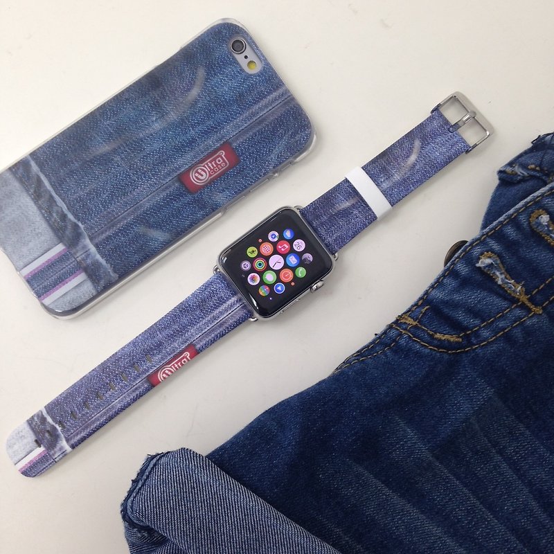 Apple Watch Series 1 - 5 蓝色牛仔真皮表带 38 40 42 44 mm 22 - 表带 - 真皮 蓝色