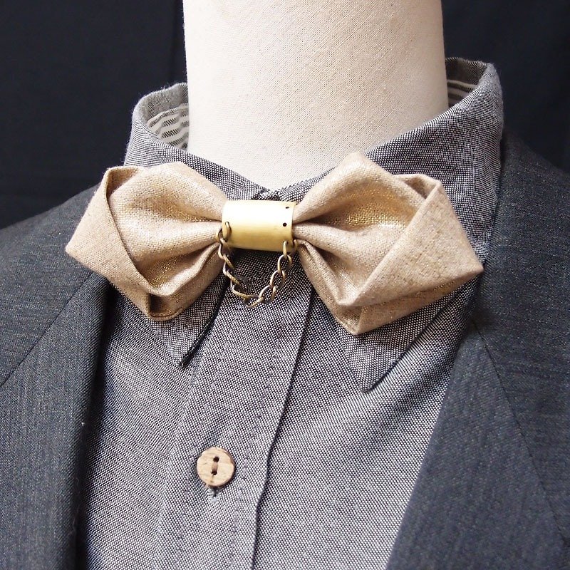 工业风格烫金色造型领结bow tie-可替换两種风格 - 领带/领带夹 - 棉．麻 金色