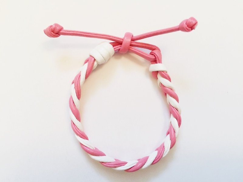 “粉白双色麻花仿皮绳” - 手链/手环 - 真皮 粉红色