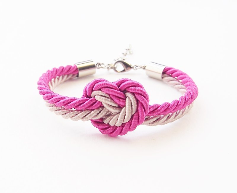Pink and light brown heart knot bracelet. - 手链/手环 - 其他材质 粉红色