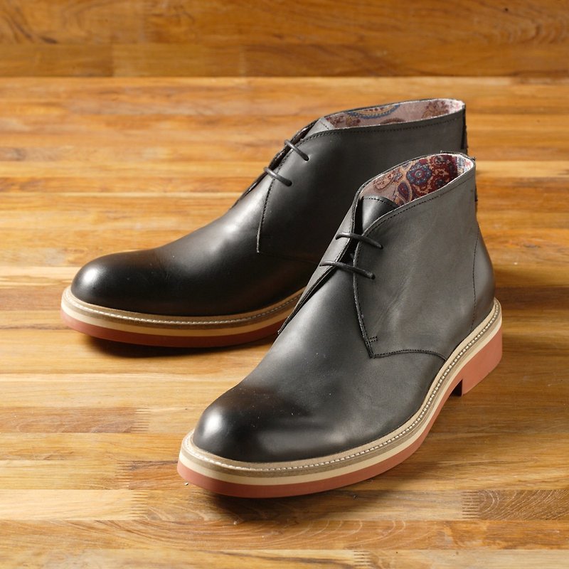 Vanger 优雅美型·潮流风范红底沙漠短靴 Va124黑 - 男款休闲鞋 - 真皮 黑色