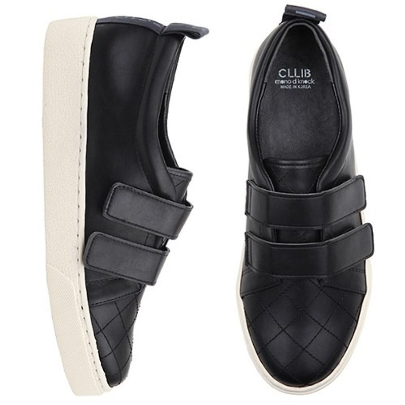SPUR--CLLIB 格子纹鞋面魔术贴厚底轻便鞋 HF4201 BLACK - 女款休闲鞋 - 人造皮革 黑色