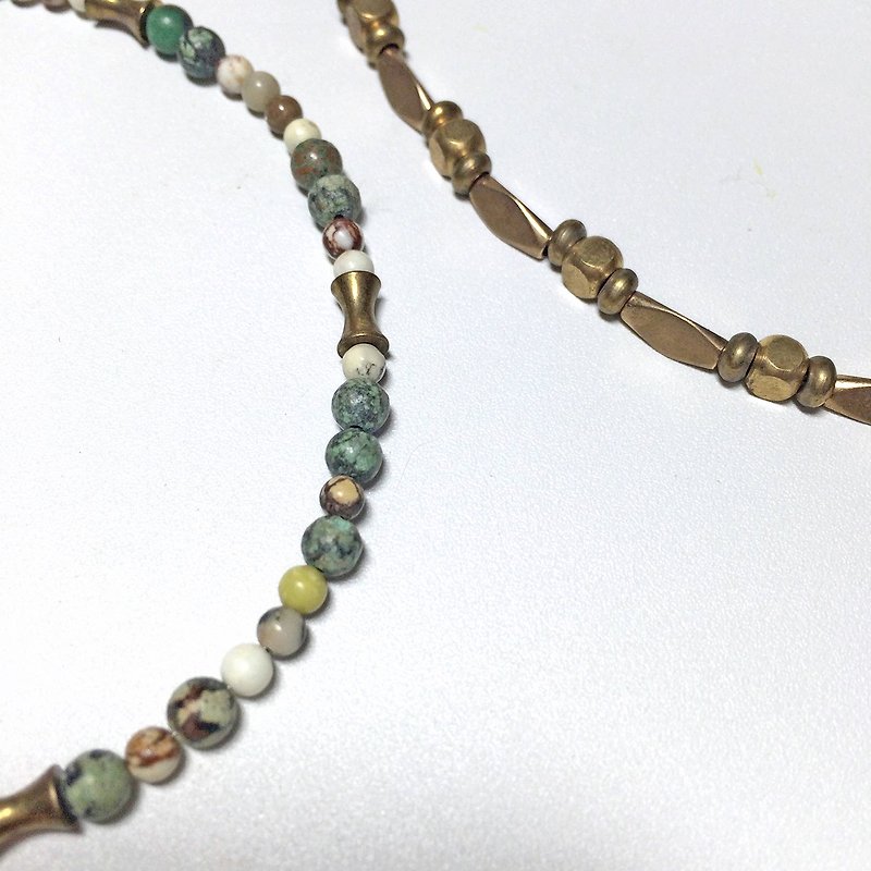 天然绿松石佐黄铜手链 - 手链/手环 - 其他材质 绿色