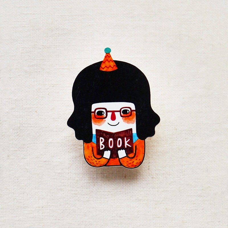 Anne The Bookworm / 书虫安妮 / 手工制作热缩片 / 胸针磁铁 - 胸针 - 塑料 红色