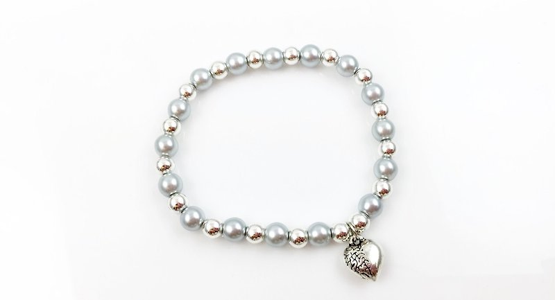 〈圣诞节组合〉珍珠爱心手链 - 手链/手环 - 其他材质 灰色