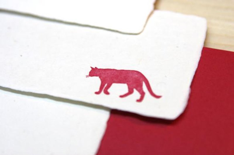 手漉き和紙メッセージカード（猫・レッド） - 卡片/明信片 - 纸 