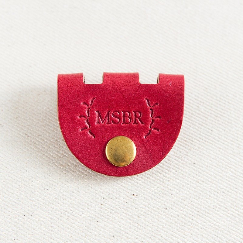 MSBR Leather 耳机收线器/USB电源线收纳皮套/整线器/意大利皮革纯黄铜五金(瑰红) - 卷线器/电线收纳 - 真皮 红色