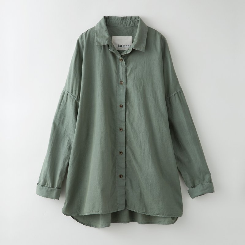 [ボタニカルダイ]オリーブ染めのゆったりシャツ　8411-01003-46 - 女装衬衫 - 其他材质 绿色