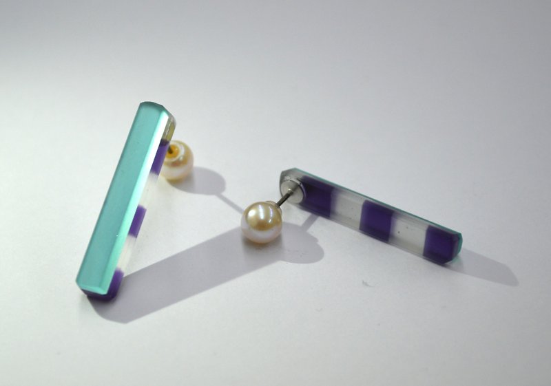 ガラス リバーシブルスティックピアス・ターコイス - 耳环/耳夹 - 玻璃 蓝色