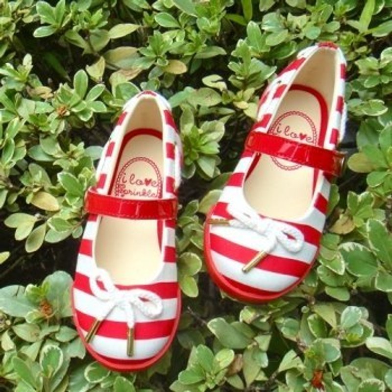 Kasey红白条纹海军风娃娃鞋 - 童装鞋 - 棉．麻 红色
