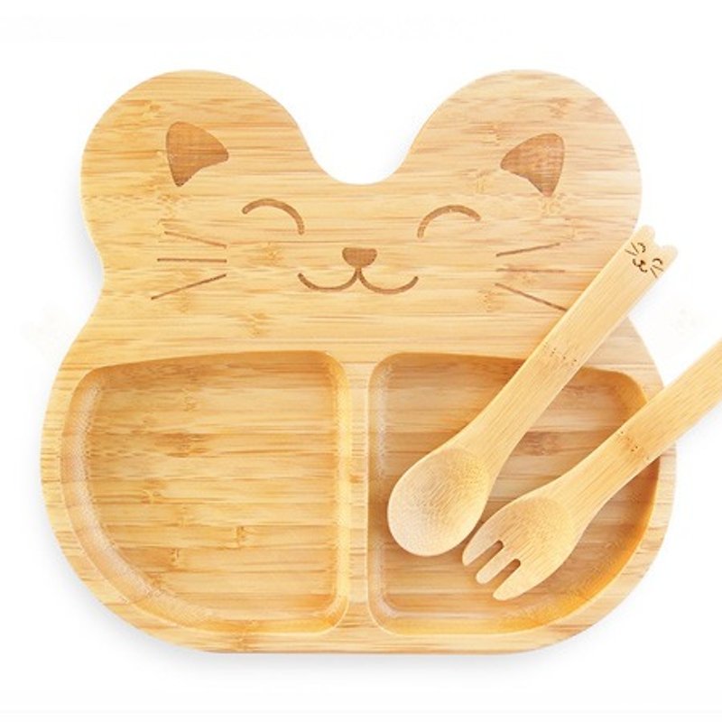 la-boos 竹制儿童餐具元气Cat猫  餐盘  汤匙 叉子 - 浅碟/小碟子 - 竹 绿色