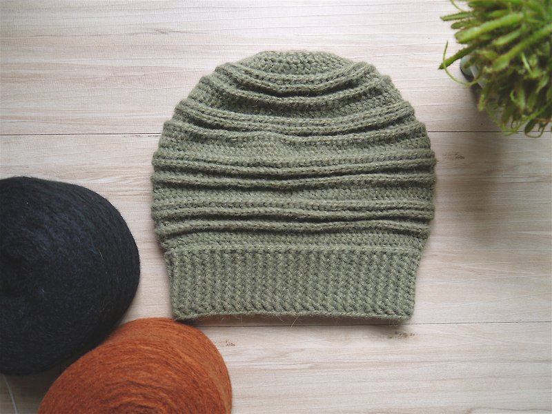 手作编织毛帽~ 中性多层次设计师款毛帽系列/浅乳墨色 - 帽子 - 羊毛 绿色