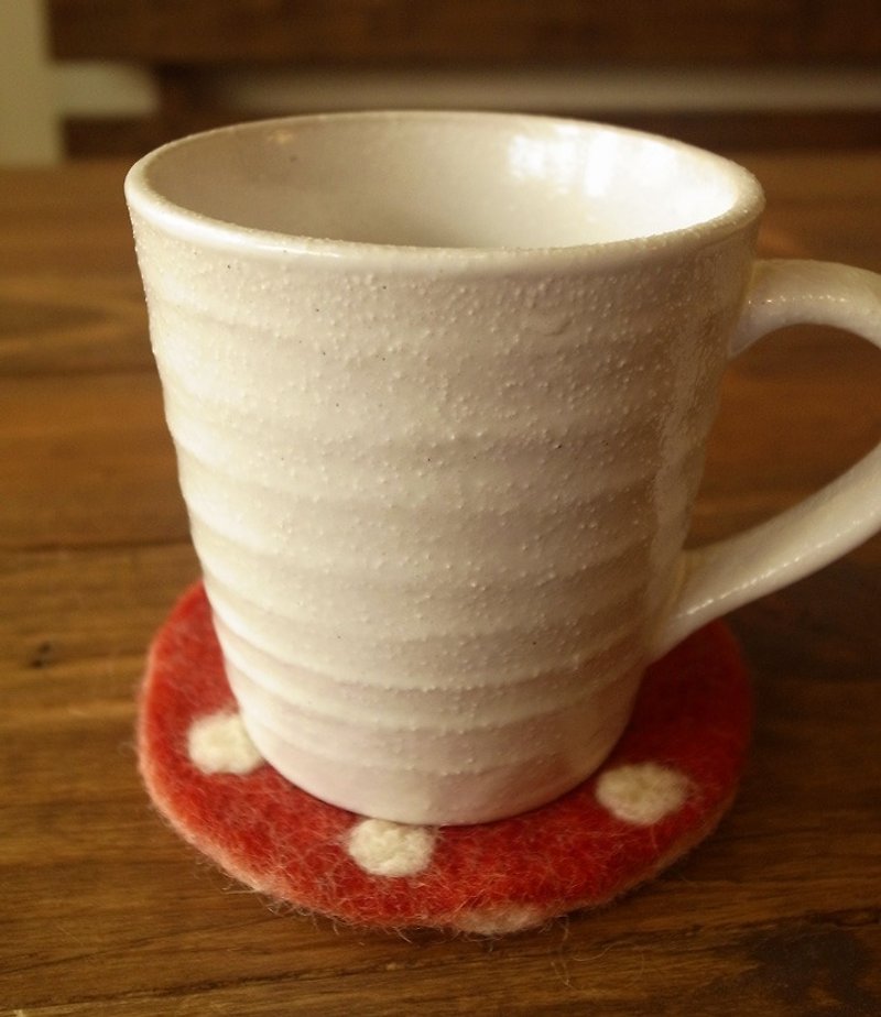 羊毛毡  手工 圆点 杯垫 点点 红 - 杯垫 - 羊毛 红色