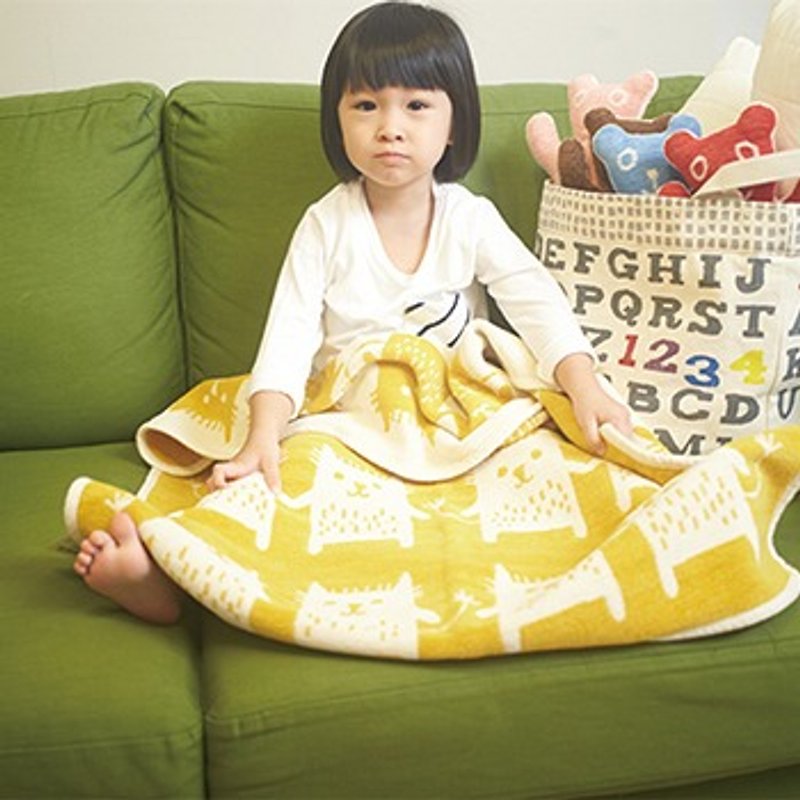 保暖毯子/宝宝毯/弥月礼►瑞典Klippan有机棉暖暖毯--逗趣猫 (芥末黄) - 被子/毛毯 - 棉．麻 黄色