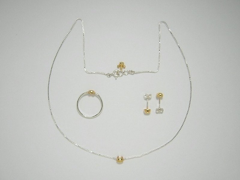 miaow icon 3-piece set K18GP ( cat ring earrings necklace K18 gold plated silver set 貓 猫 镀金物 銀 指杯 颈链 穿孔耳环  ) - 其他 - 其他金属 
