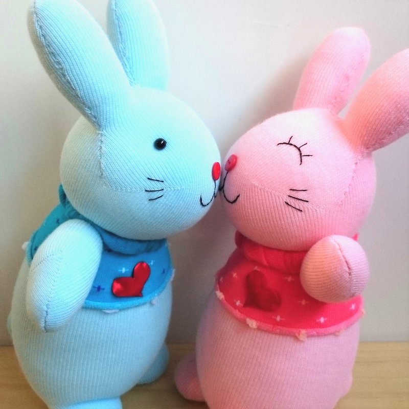 情人兔(一对) / 玩偶 / 袜子娃娃 / 兔子 / 情人节礼物 - 玩偶/公仔 - 棉．麻 