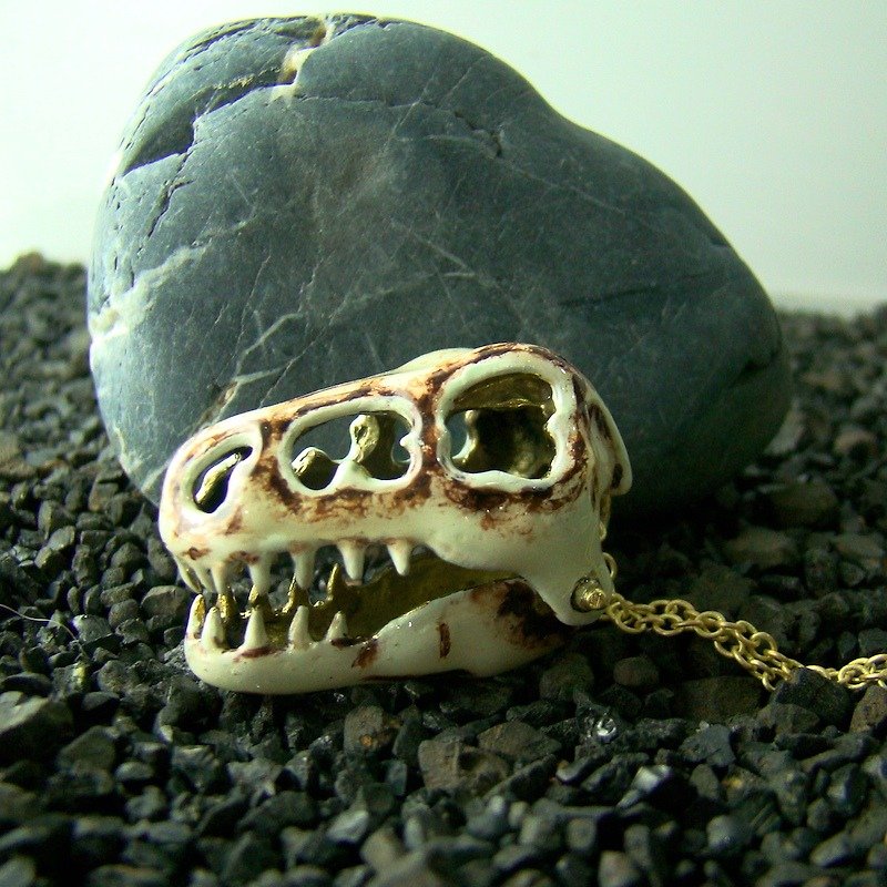 Realistic T-rex skull Pendant in brass with enamel color ,Rocker jewelry ,Skull jewelry,Biker jewelry - 项链 - 其他金属 