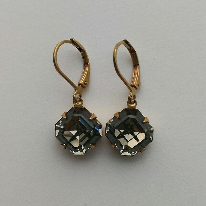 铁灰折射玻璃水晶耳环 - 耳环/耳夹 - 宝石 