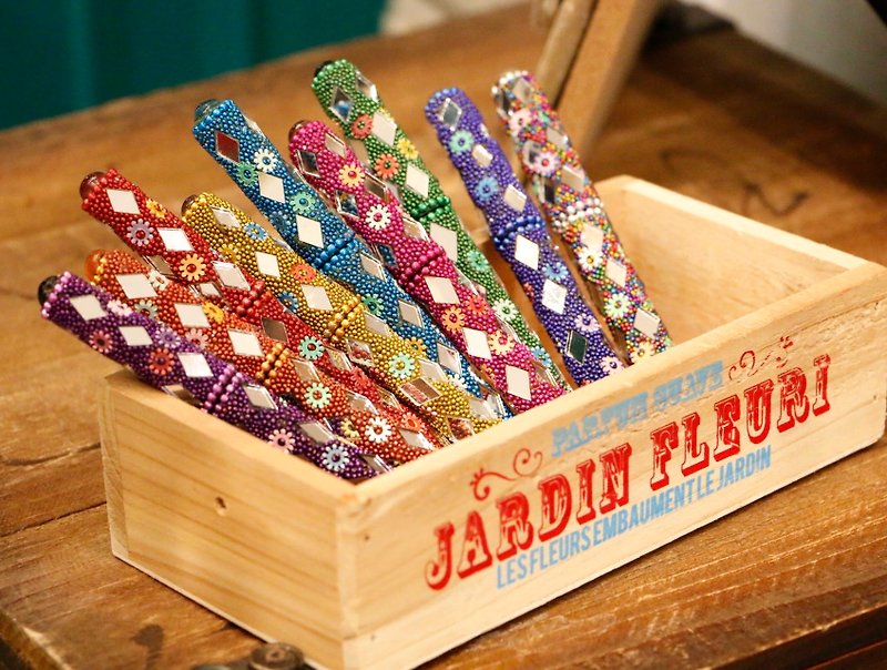 Japaindia (BJ1507029)印度手工制水钻缤纷闪耀原子笔 - 圆珠笔/中性笔 - 其他材质 多色