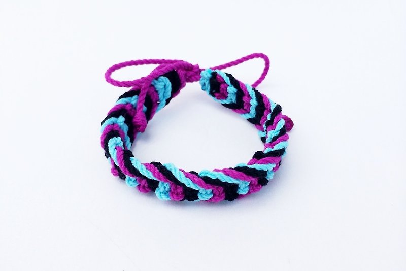 蓝黑紫三色编绳 - 手链/手环 - 棉．麻 紫色