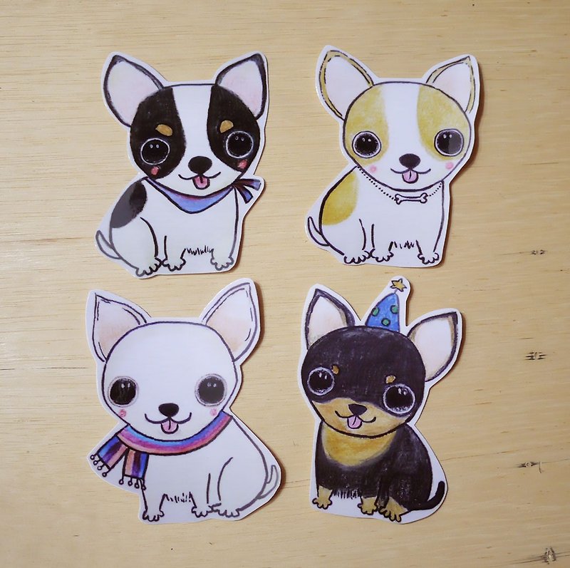 手绘插画风格 完全 防水贴纸 吉娃娃 Chihuahua 共有4款 - 贴纸 - 防水材质 多色