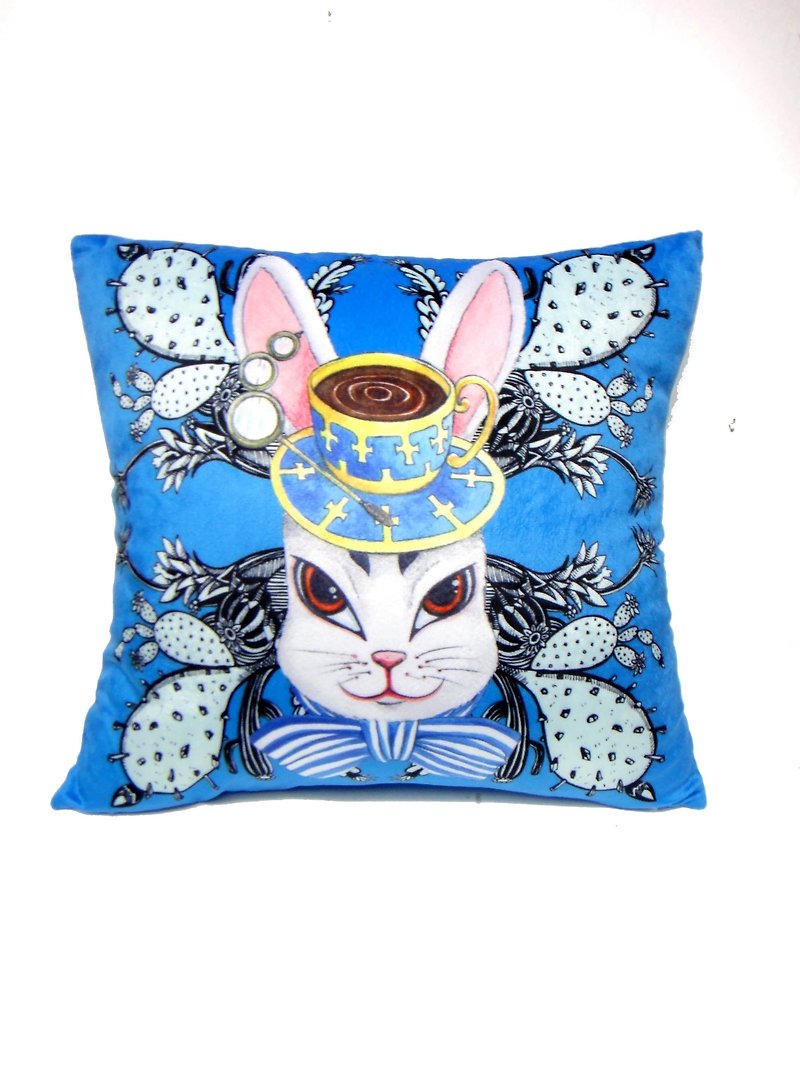 Gookaso蓝色 兔子伯爵 卡通印花抱枕 45x45cm 原创设计 - 枕头/抱枕 - 纸 蓝色