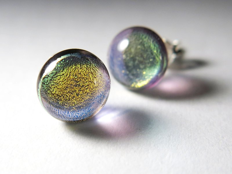 珠宝琉璃纯银耳针 / Z7 - 耳环/耳夹 - 玻璃 紫色