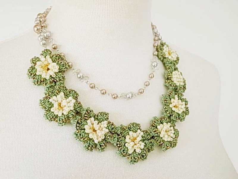 手工蕾丝饰品(串珠蕾丝项链---春天·春天) - 项链 - 棉．麻 绿色