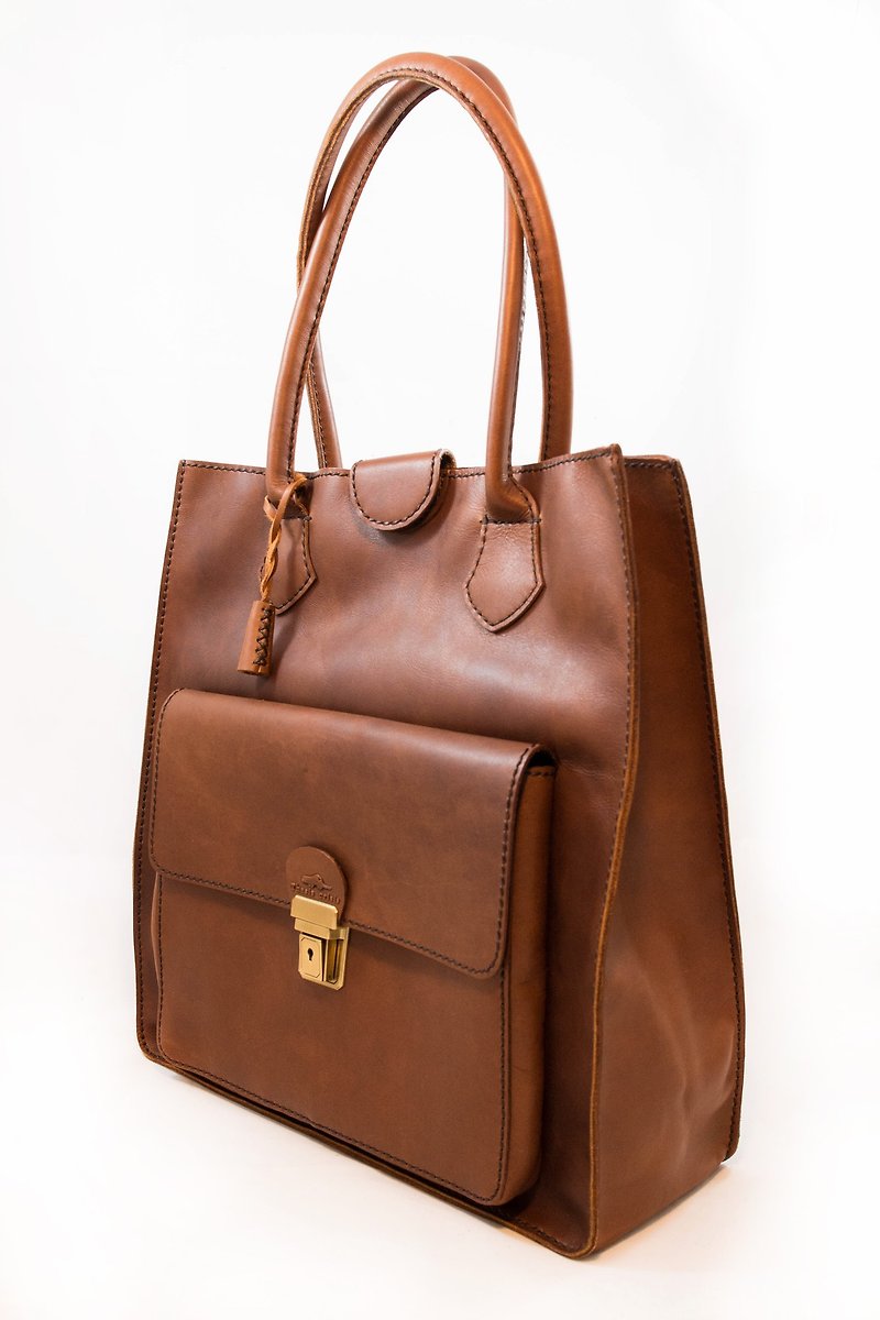 罗旺子色皮革手提袋 ( Payton Bag ) - 侧背包/斜挎包 - 真皮 咖啡色