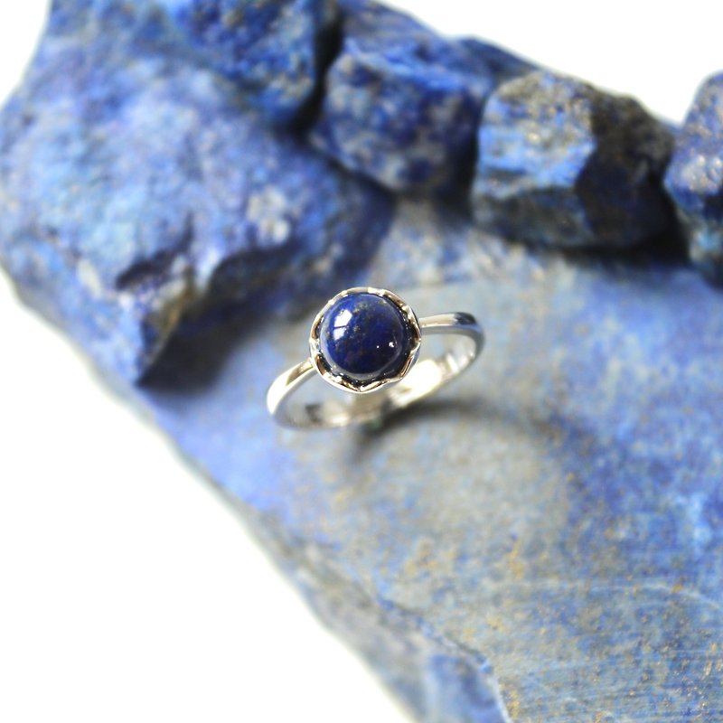 ▲玖月诞生石-青金石花苞纯银戒指 Lapis Lazuli ラピスラズリ▲ - 戒指 - 宝石 蓝色