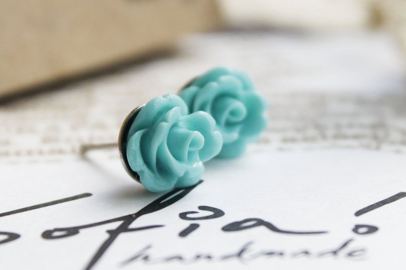 自然。大地母亲 | 温暖玫瑰耳环。 土耳其蓝 | 夹式、针式 - 耳环/耳夹 - 其他材质 蓝色