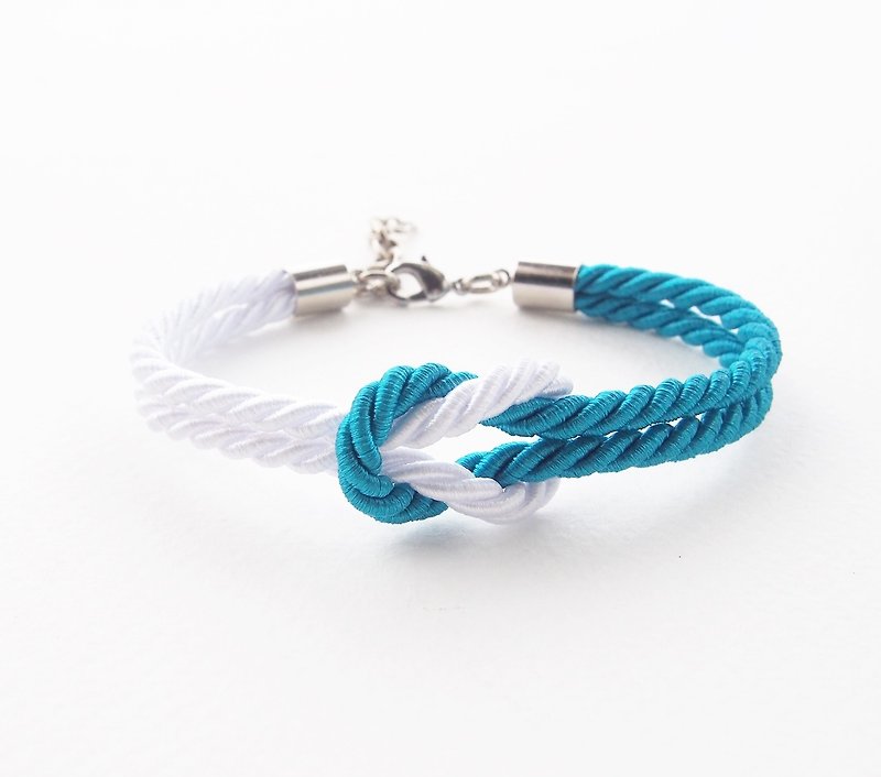 White and Peacock blue rope knot bracelet - 手链/手环 - 其他材质 蓝色
