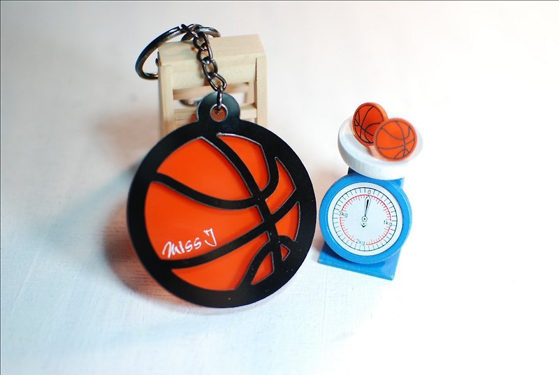 篮球钥匙圈+篮球耳环/刻名字/纪念日 - 钥匙链/钥匙包 - 压克力 橘色