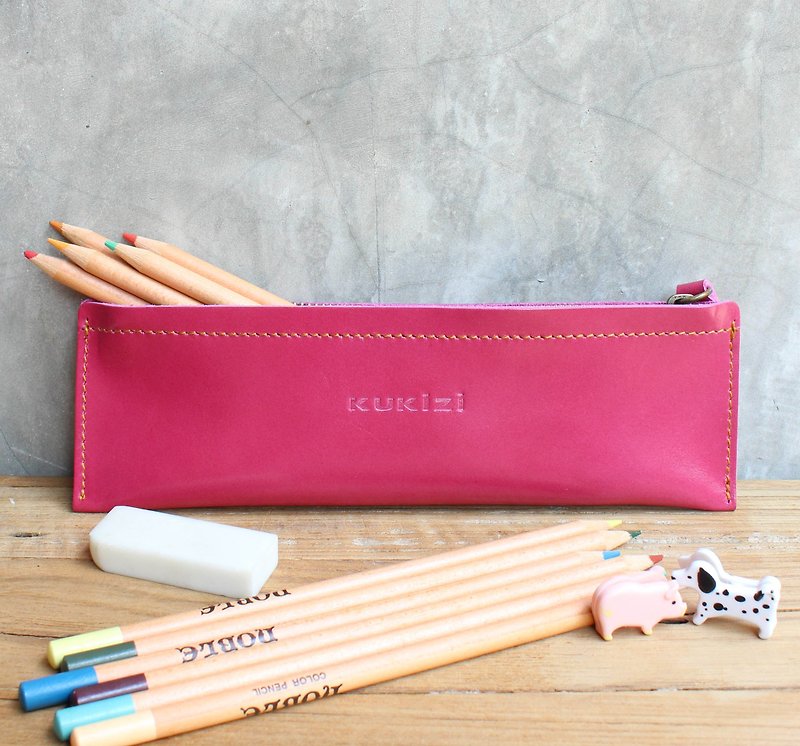 Pie长款皮革笔袋-粉红色 - 铅笔盒/笔袋 - 真皮 