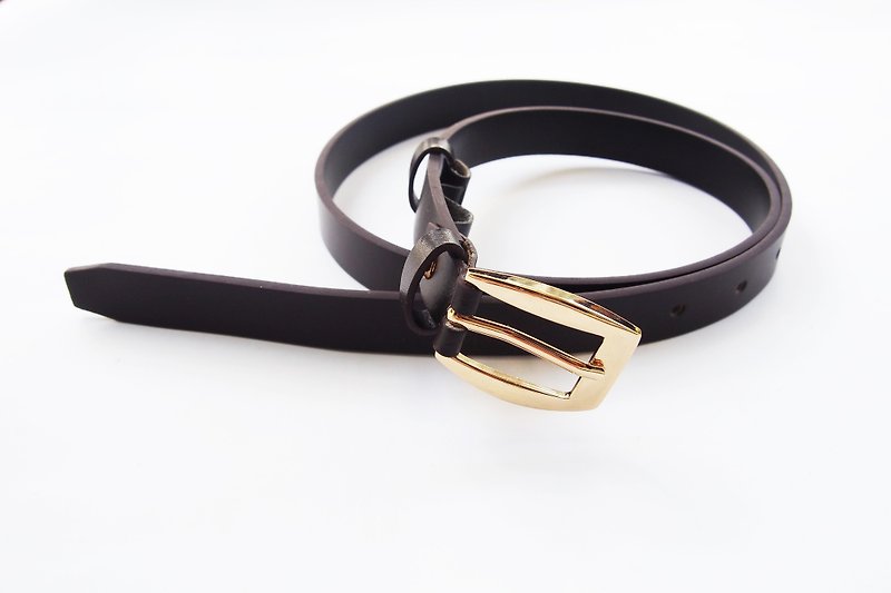 Black brown genuine leather belt with gold buckle - woman belt - 腰带/皮带 - 真皮 咖啡色