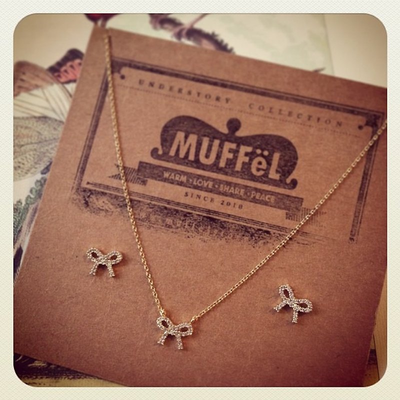 MUFFëL ◊简约◊ 系列 - 丝带蝴蝶 项链 耳环 套装 - 项链 - 其他金属 金色