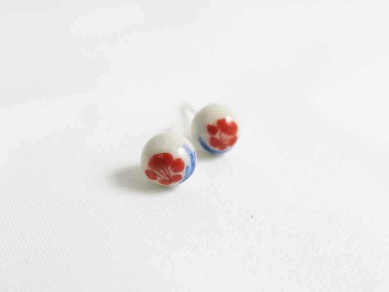 Fleur de Taïwan之二青花瓷耳环/青花瓷饰品 - 耳环/耳夹 - 瓷 红色
